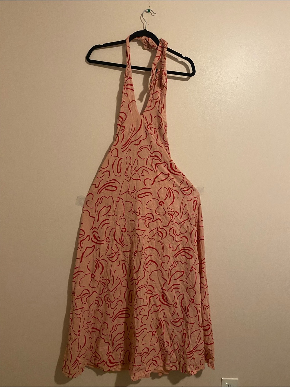 By Frankie Halter Midi Dress in Pink with Red Abstract Print